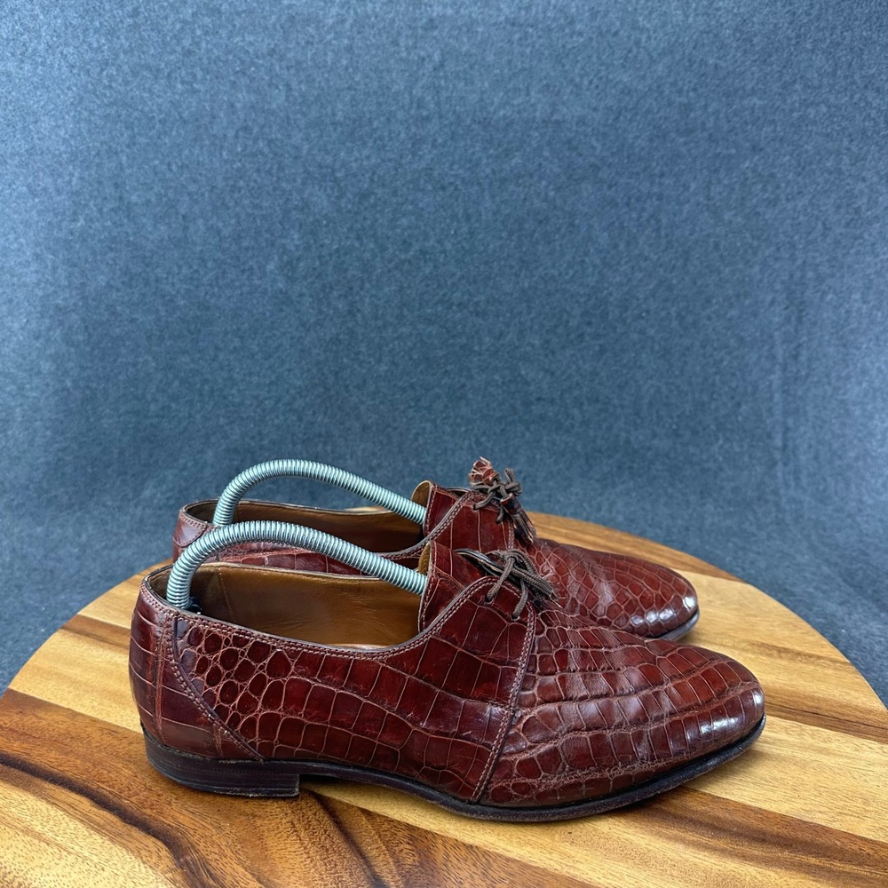 David Eden Mens Alligator Leather Oxford Dress Shoes LaceUp Brown Size 8.5 7088